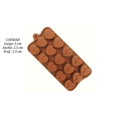 MOLDE CORAZON ROTO 15 CAV 3X2.5X1.3 CM SIL001147