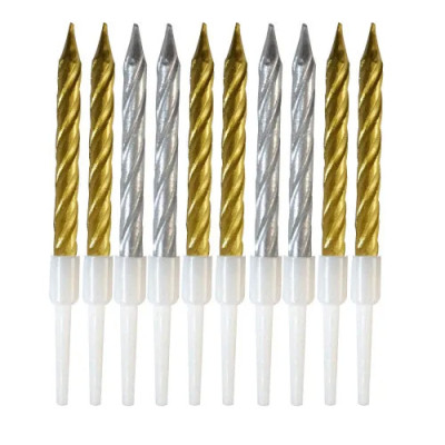 VELA ESPIRAL PLATA Y DORADO C/BASE CND000999