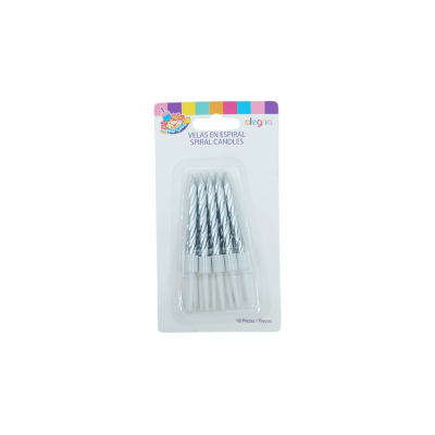 VELA ESPIRAL PLATA C/BASE 10PZ