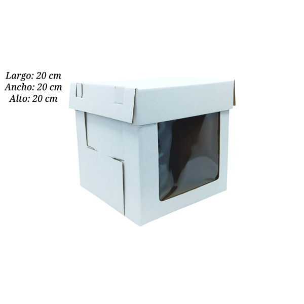 CAJA PARA PASTEL 20X20X20CM TYF CON VENTANA BLANCA MV-2020