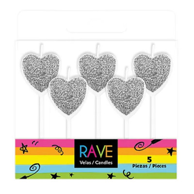 VELA PALI CORAZON GLITTER 5PZ CND00000053SR PLATA
