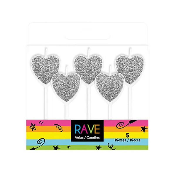 VELA PALI CORAZON GLITTER 5PZ CND00000053SR PLATA