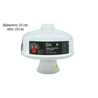 PLATO 25 CM CON PIE BLANCO CON DOMO DE PLASTICO  1779-65