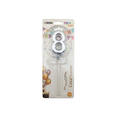 TOPPER 3D NO.8 PLATEADO C/CORONA 102138