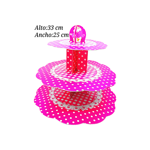 BASE PARA MUFFIN 3 NIVELES REDONDA BLANCA PASTELOSO Y DE COLORES