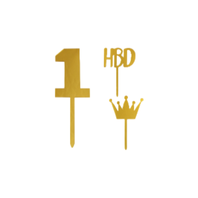 DECO ACRIL NO 1 HBD CORONA DORADO 3PZ CTP000923