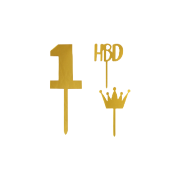 DECO ACRIL NO 1 HBD CORONA DORADO 3PZ CTP000923