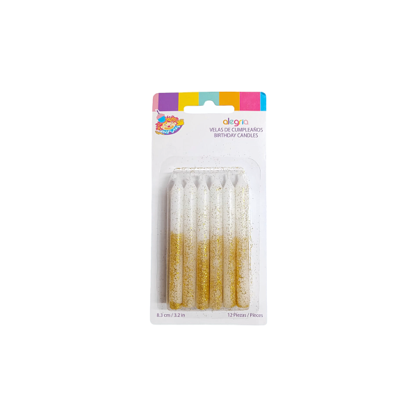 VELA BLANCA BASE BRILLOS DORAD 8.3CM PQ12PZ CND000982