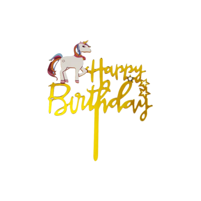 DECO ACRIL HAPPY BIRTHDAY DORADO UNICORN CTP000622
