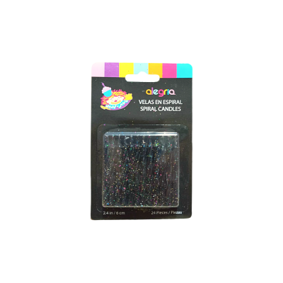 VELA ESPIRAL NEGRA BRILLOS 24PZ CND000856