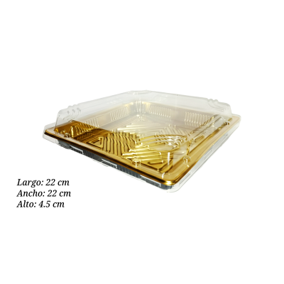 CHAROLA DORADA CON TAPA 22X22X4.5CM (DPB000045)
