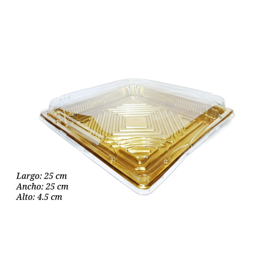 CHAROLA DORADA CON TAPA 25X25X4.5CM (DPB000046)