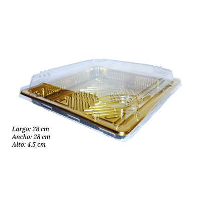 CHAROLA DORADA CON TAPA 28X28X4.5CM (DPB0000047)