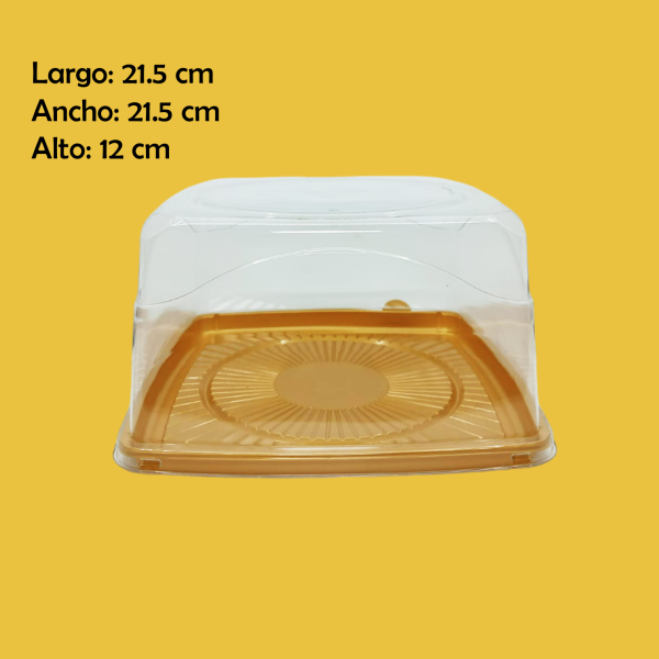 DOMO PARA PASTEL CUADRADO MEDIANO 21.5X21.5X12CM DORADO GUA G50
