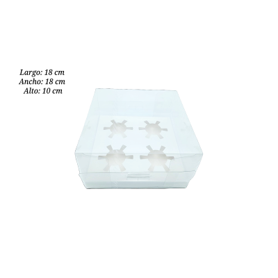 CAJA PARA CUPCAKE 4 CAVIDADES 18X18X10CM UEEN ACETATO