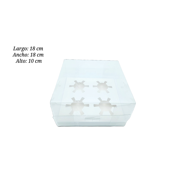CAJA PARA CUPCAKE 4 CAVIDADES 18X18X10CM UEEN ACETATO