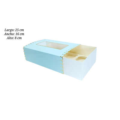 CAJA PARA PASTEL AZUL 8PZ 16X25X8CM PPR001020