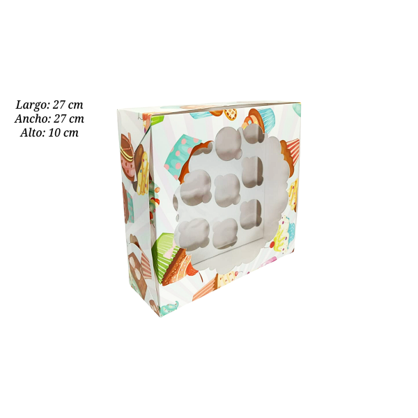 CAJA CUPCAKES 12 CAVIDADES BLANCA Y COLOR